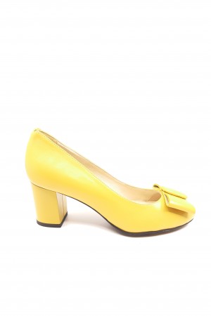 Pantofi damă galbeni cu fundiță, din piele naturală