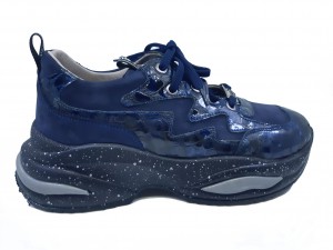 Pantofi sport bleumarin cu imprimeu șarpe, din piele naturală