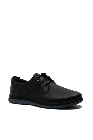 Pantofi bărbați simpli, negri, din piele naturală fin granulată FLO233N