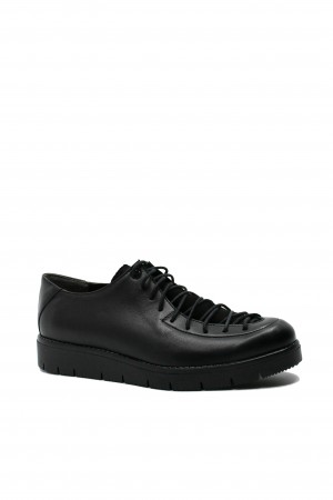 Pantofi casual cu șireturi până la vârf, negri, din piele naturală