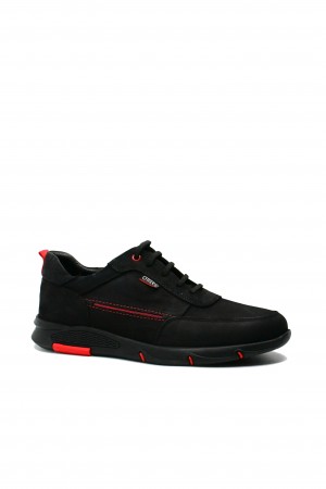 Pantofi sport Otter din piele naturală nabuc, negri cu detalii roșii OTR15999