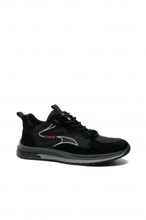 Pantofi sport Otter negri din piele nabuc, cu inserții din fâș OTR600026
