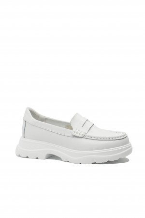 Loaferi Feeling cu platformă, albi, din piele naturală FLG202