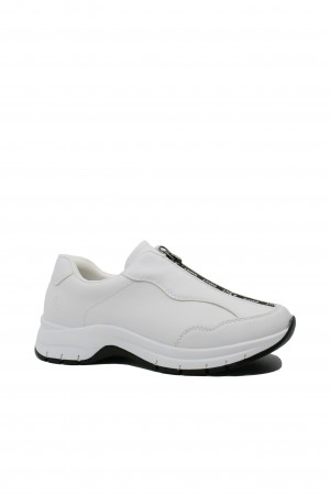 Pantofi sport Remonte din piele naturală, albi, cu fermoar în față