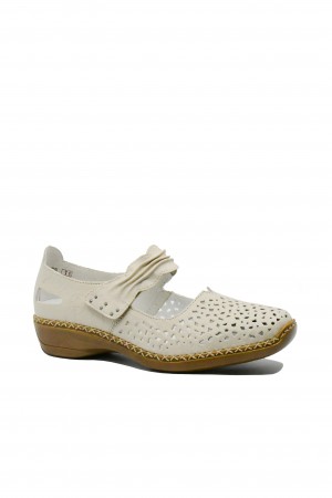 Pantofi perforați cu baretă Rieker bej din piele naturală RIK41399-60