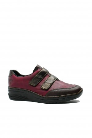 Pantofi comozi damă Rieker din piele naturală roșu mixt RIK48750-35