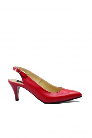 Pantofi decupați stiletto Catinca, roșii, din piele naturală