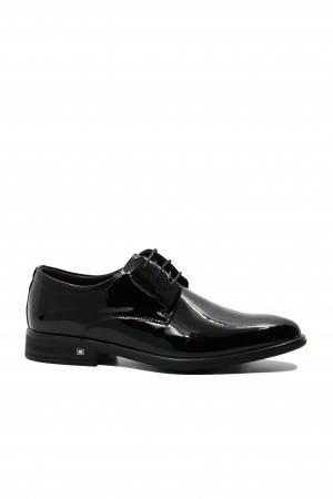 Pantofi eleganți Eldemas stil derby, negri din lac FNX7605