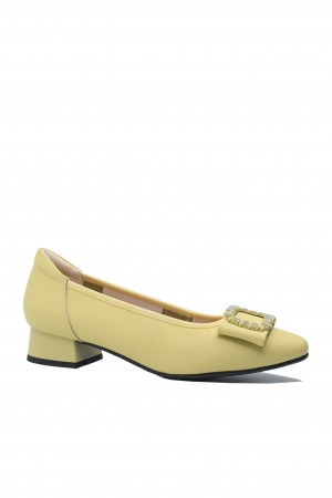 Pantofi damă Formazione, cu aplicație cu ștrasuri, light yellow, din piele naturală FNX5598