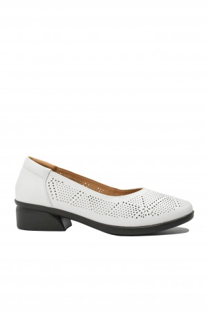 Pantofi vară damă Pass Collection albi din piele naturală cu model perforat OTR140029