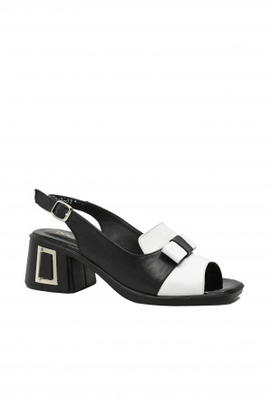 Sandale cu toc bloc Dogati negru cu alb, din piele naturală MIR9519