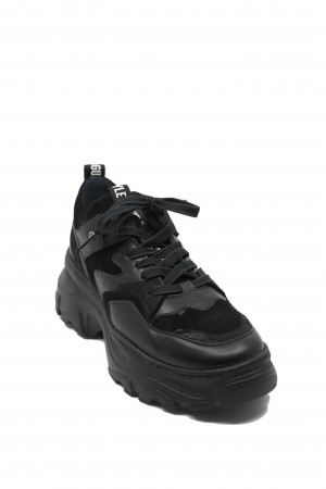 Pantofi sport damă din piele naturală antracit + negru