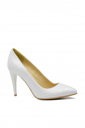 Pantofi eleganți stiletto albi din piele naturală