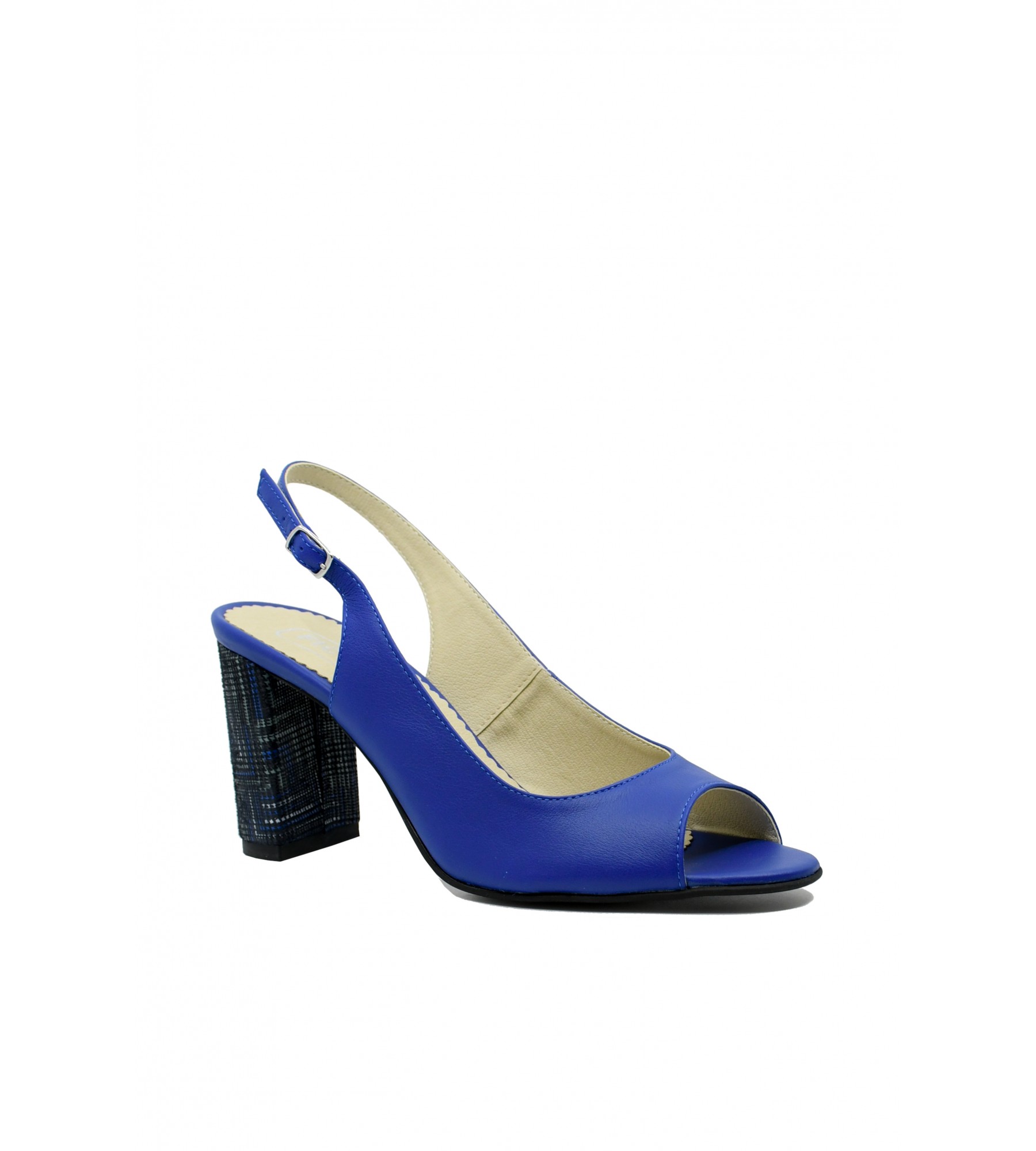 mărimea Putere scut  In Tempo - Sandale elegante cu toc bloc, albastru intens, din piele naturală