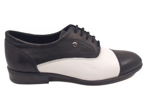 Pantofi eleganți negru cu alb din piele naturală