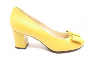 Pantofi damă galbeni cu fundiță, din piele naturală