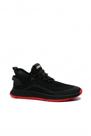 Sneakers Otter din material textil plasă, negri cu detalii roșii OTR27092