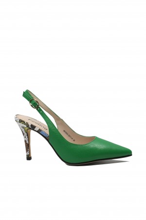 Pantofi decupați Feeling verzi din piele naturală, cu toc stiletto animal print FLG2S11