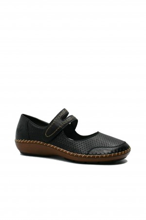 Pantofi comozi cu baretă Rieker negri din piele naturală RIK44871-00