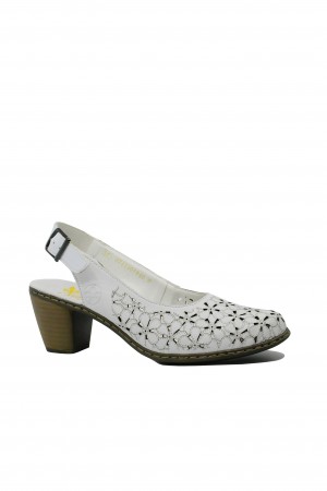Pantofi decupați Rieker din piele naturală albi cu model floral