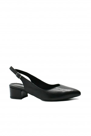 Pantofi decupați Anna Viotti cu toc mic, negri, din piele naturală GOR24173N