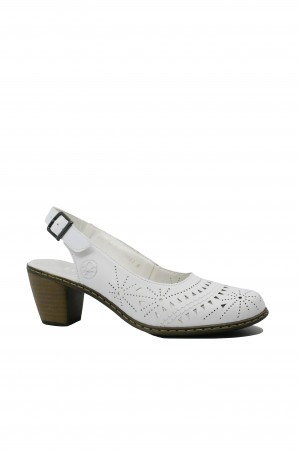 Pantofi decupați Rieker din piele naturală albi cu steluțe perforate