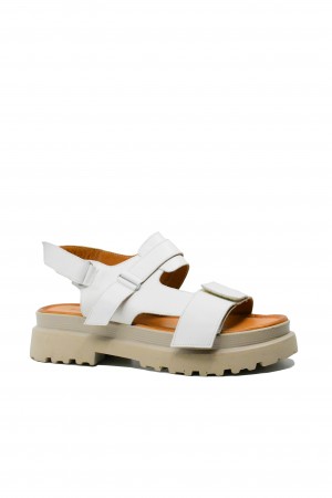 Sandale damă platformă Dogati cu barete duble, albe, din piele naturală MIR10243