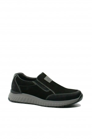 Pantofi Rieker stil mocasini negri, din piele întoarsă RIKB0654-00