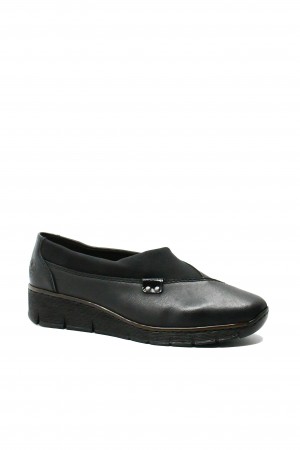 Pantofi Rieker negri din piele naturală, cu inserție elastică RIK53763-00