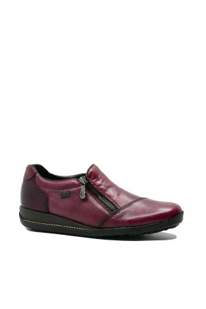 Pantofi comozi damă Rieker roșu grena din mix de piele naturală RIK44265-35