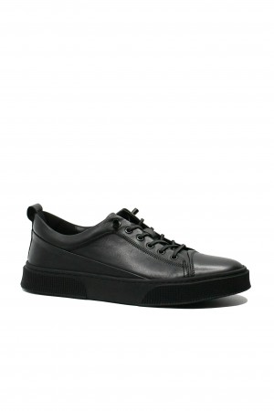 Pantofi sport Franco Gerardo plain black, din piele naturală FNXY130