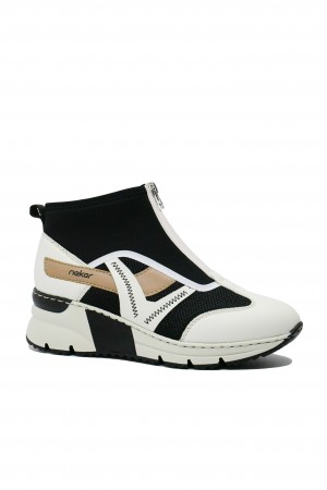 Sneakers înalți Rieker alb combi din material textil și plasă RIKN6360-00