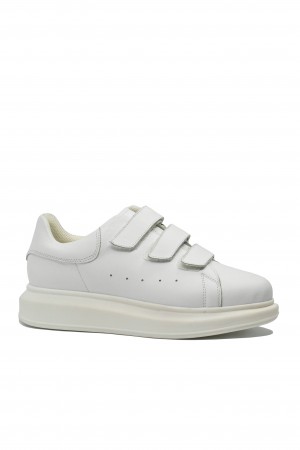 Pantofi sport damă cu barete Leofex, albi din piele naturală LF081