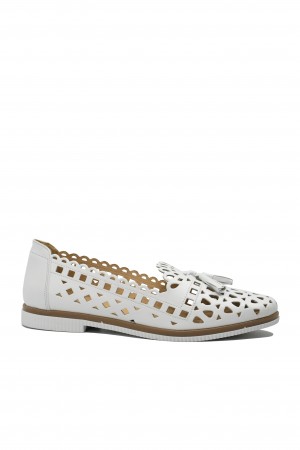 Pantofi damă albi Dogati, din piele naturală cu perforații dantelate MIR105
