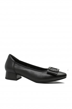 Pantofi damă Formazione, cu aplicație cu ștrasuri, negri, din piele naturală FNX5598