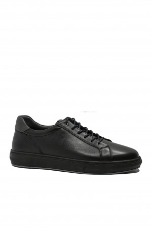 Pantofi sport Goretti bărbați, negri, cu șiret, din piele naturală GOR065N