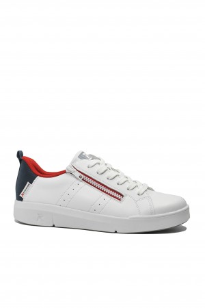 Pantofi sport damă Rieker din piele naturală, albi cu detalii roșii contrast RIK41906-80