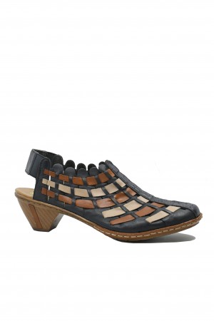 Pantofi damă decupați Rieker bleumarin cu imprimeu multicolor RIK46778-14