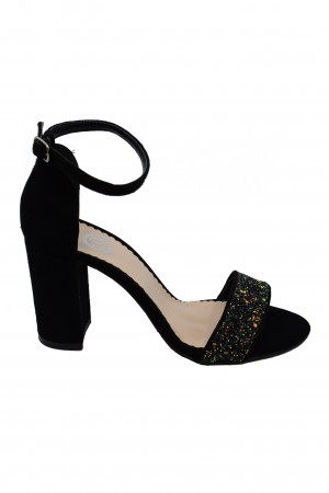 Sandale elegante negre cu aplicații glitter din piele întoarsă