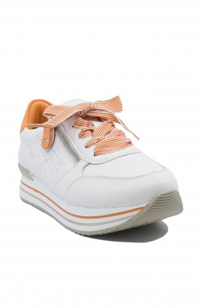 Pantofi sport damă alb-orange, din piele naturală