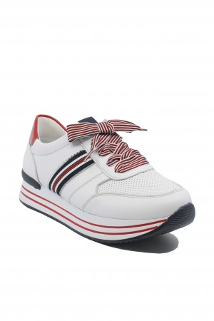 Pantofi sport damă alb cu roșu din piele naturală