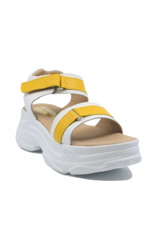 Sandale damă stil sport alb + galben Anais