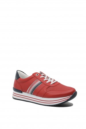 Pantofi sport damă roșii combi din piele naturală