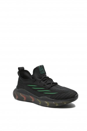 Sneakers Battisto Lascari, negru cu verde, din material textil