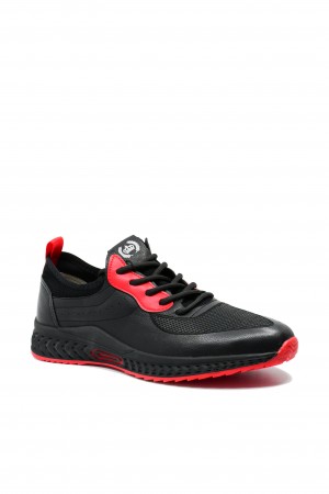 Pantofi sport Franco Gerardo negri cu roșu din piele naturală