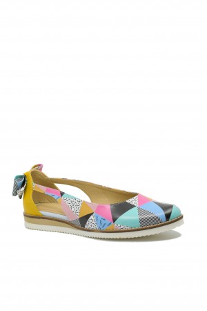 Pantofi casual din piele naturală multicolori, cu imprimeu geometric