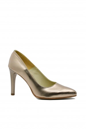 Pantofi eleganți stiletto aurii din piele naturală