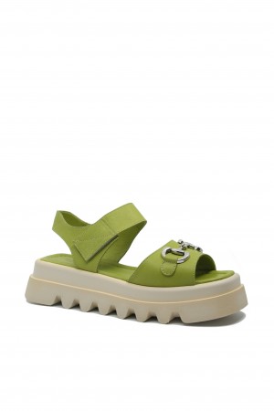 Sandale damă cu platformă, verde Anis, din piele naturală