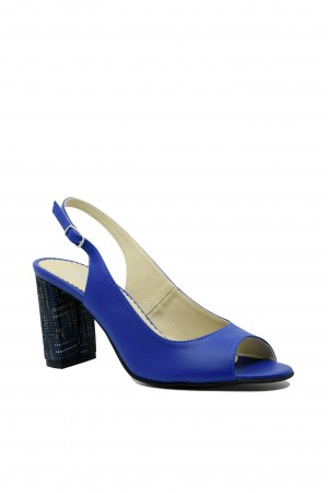 Sandale elegante cu toc bloc, albastru intens, din piele naturală