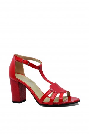 Sandale elegante cu toc bloc, roșii din lac